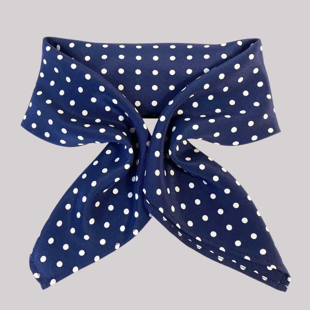 NWT SILKLETTE Classic Navy/White Polkadot 100% Fine Silk Kerchief